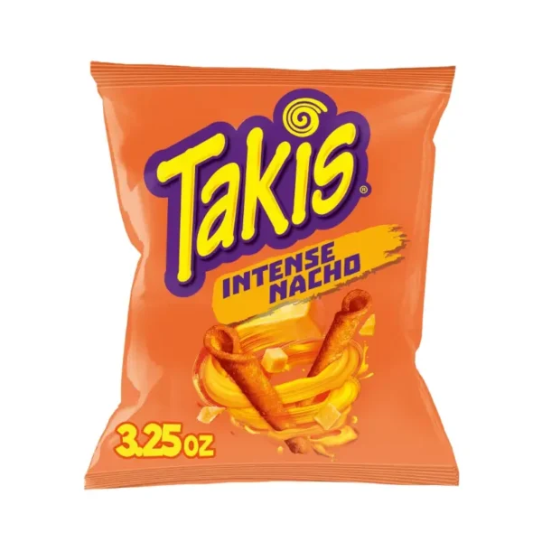 Carton of Takis Intense Nacho Cheese with 20 bags of 3.25oz each