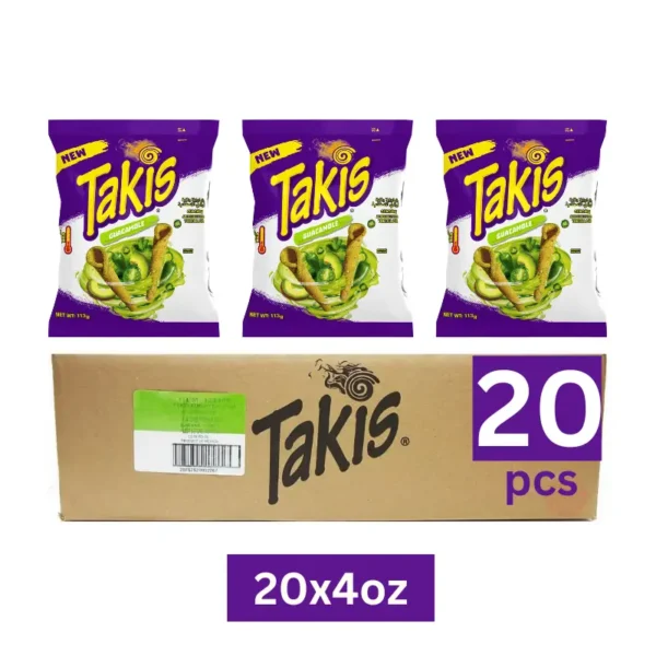 Bulk carton of Takis Guacamole 113g 4oz available at Ajmal Noor, Dubai. Takis Guacamole Wholesale 20pcs Carton