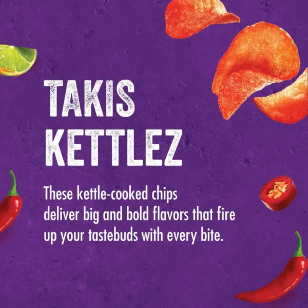 Takis Kettlez Fuego 71g chips ready to unleash bold chili and lime flavors. Available with AN wholesale foodstuff Trading In Dubai