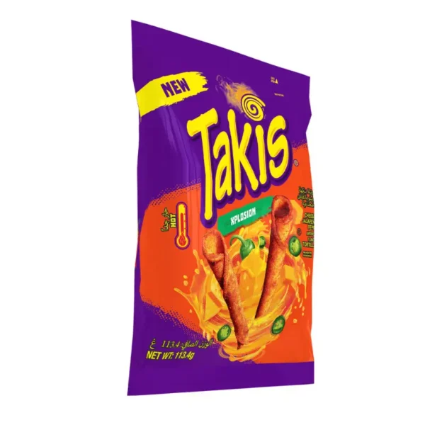 Takis Xplosion 113g 20pcs wholesale carton with bold cheesy chili flavors in Dubai.