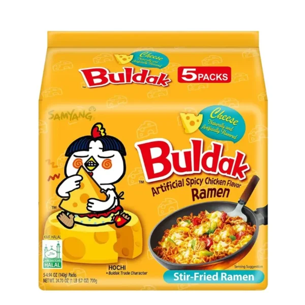 Samyang Buldak Cheese Hot Chicken Ramen (140g x 40pcs) "Ajmalnoor Wholesale Samyang Buldak Cheese Hot Chicken Ramen 140g x 40pcs, perfect for bulk distribution, 8 packs per carton, Dubai