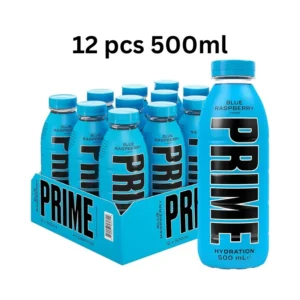 12pack carton containing Prime Hydration Blue Raspberry 500ml bottles Wholesale In Dubai